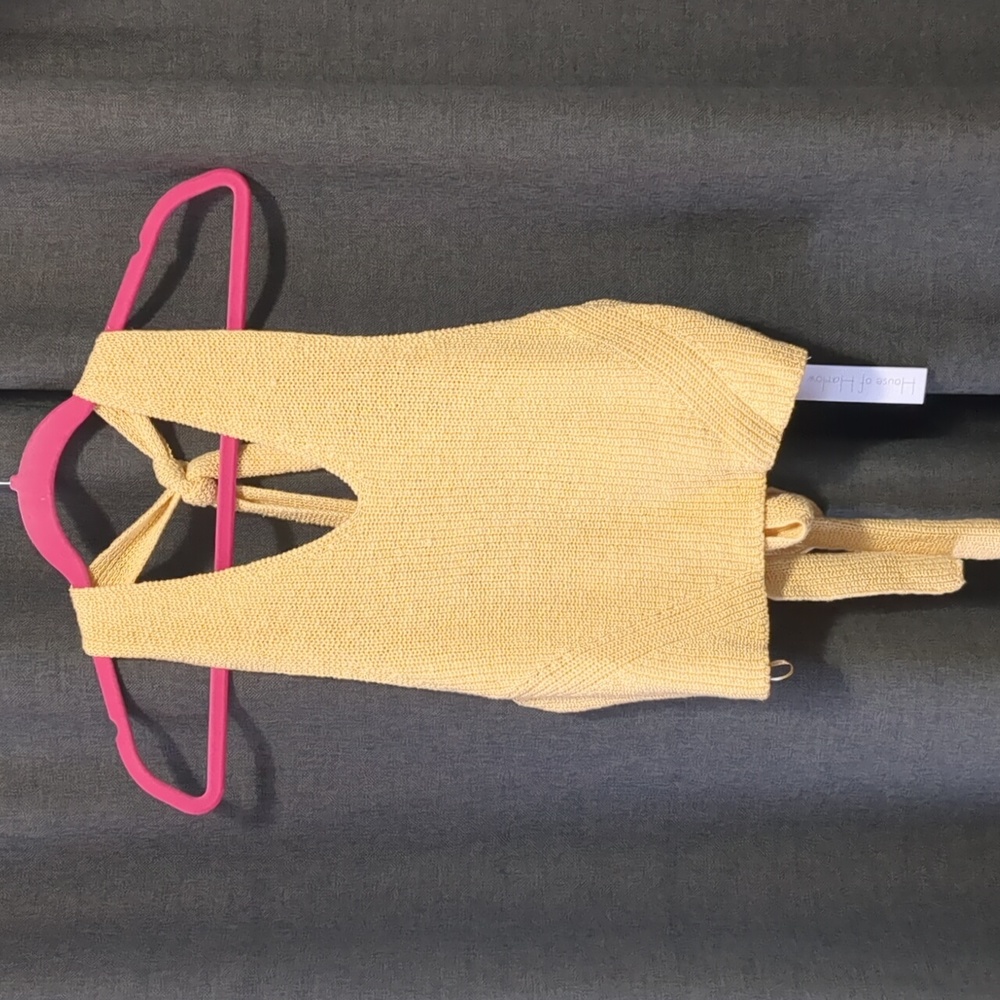 NWT House of Harlow Yellow Knit Crop Top Tie Up Back Size Small